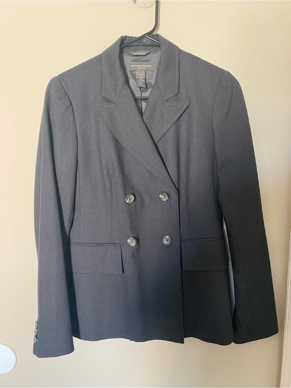 Banana Republic Double Breasted Stretch Wool Blazer Jacket Charcoal Gray Sz 0